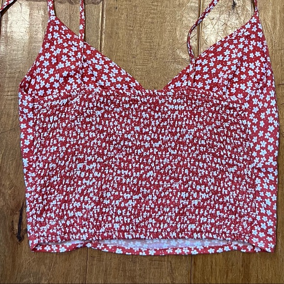 PacSun Lottie Miss Crop Tank Top with Tie Straps - Red with White Flowers - Picture 7 of 10